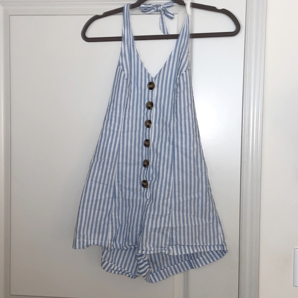 STRIPPED HALTER SHORTS ROMPER